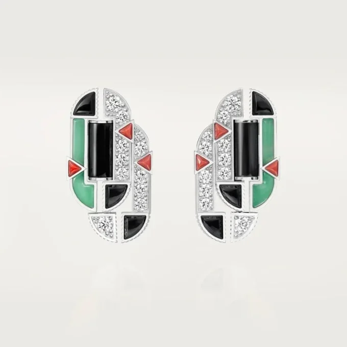Geometrie & Contrastes Earrings, Chrysoprase, Paved Geometrie & Contrastes Earrings, Chrysoprase, Paved