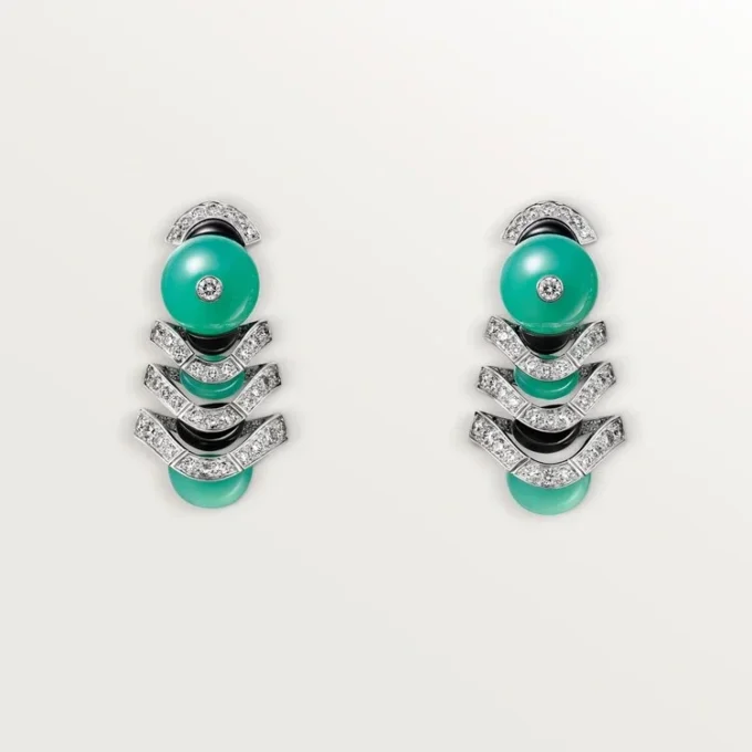 Geometrie & Contrastes Earrings, Chrysoprase, Paved Geometrie & Contrastes Earrings, Chrysoprase, Paved