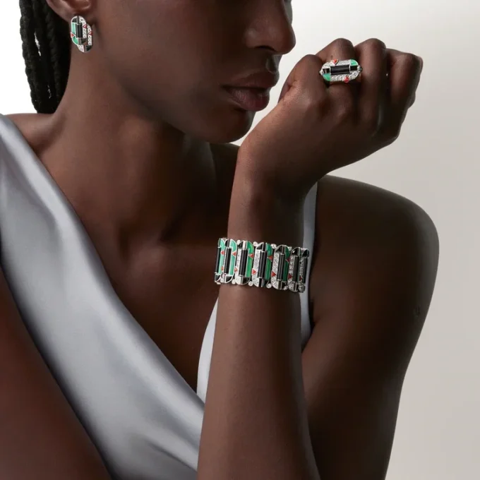 Geometrie & Contrastes Earrings, Chrysoprase, Paved Geometrie & Contrastes Earrings, Chrysoprase, Paved