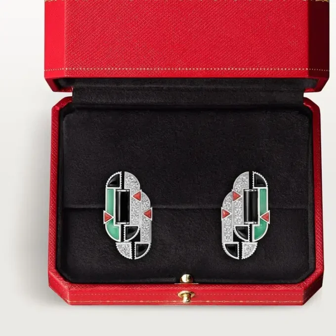 Geometrie & Contrastes Earrings, Chrysoprase, Paved Geometrie & Contrastes Earrings, Chrysoprase, Paved