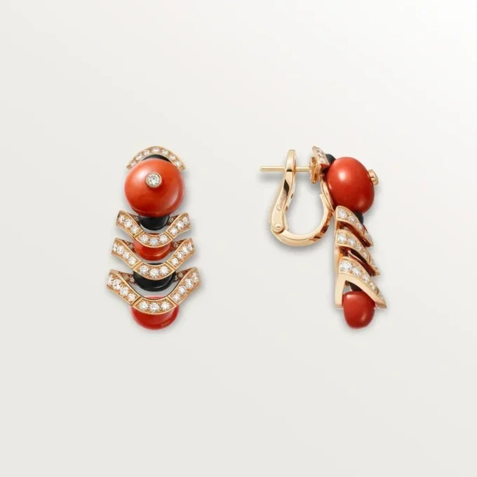 Geometrie & Contrastes Earrings, Coral, Paved Geometrie & Contrastes Earrings, Coral, Paved