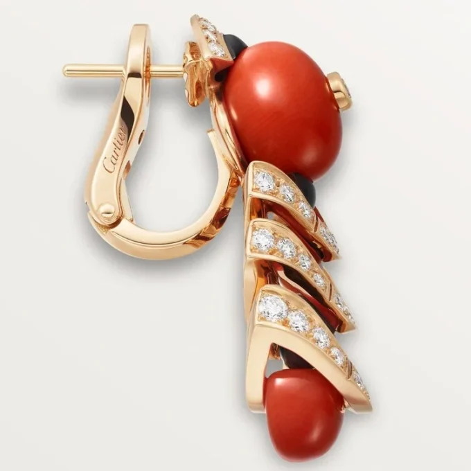 Geometrie & Contrastes Earrings, Coral, Paved Geometrie & Contrastes Earrings, Coral, Paved