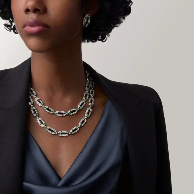 Geometrie & Contrastes Necklace, Chrysoprase, Multi-Wear, Paved Geometrie & Contrastes Necklace, Chrysoprase, Multi-Wear, Paved