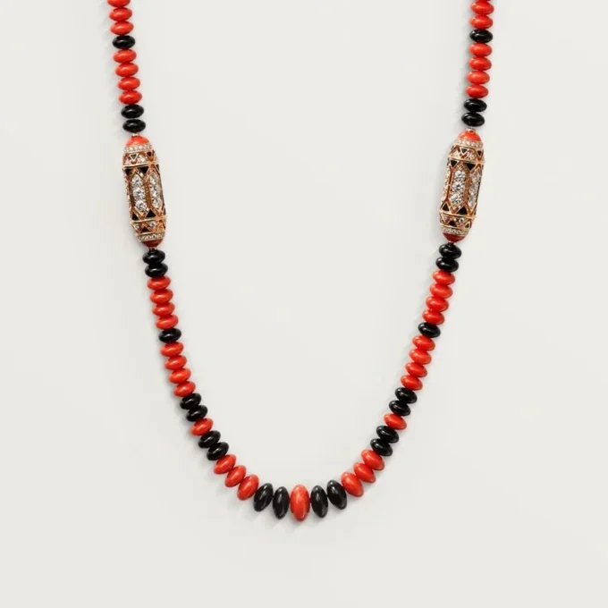 Geometrie & Contrastes Necklace, Coral, Paved Geometrie & Contrastes Necklace, Coral, Paved