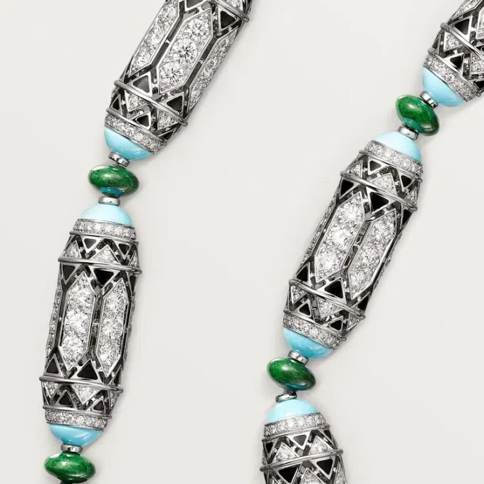 High Jewelry Necklace – White Gold, Chalcedony, Skarn, Turquoise, Black Lacquer, Diamonds – Cartier
