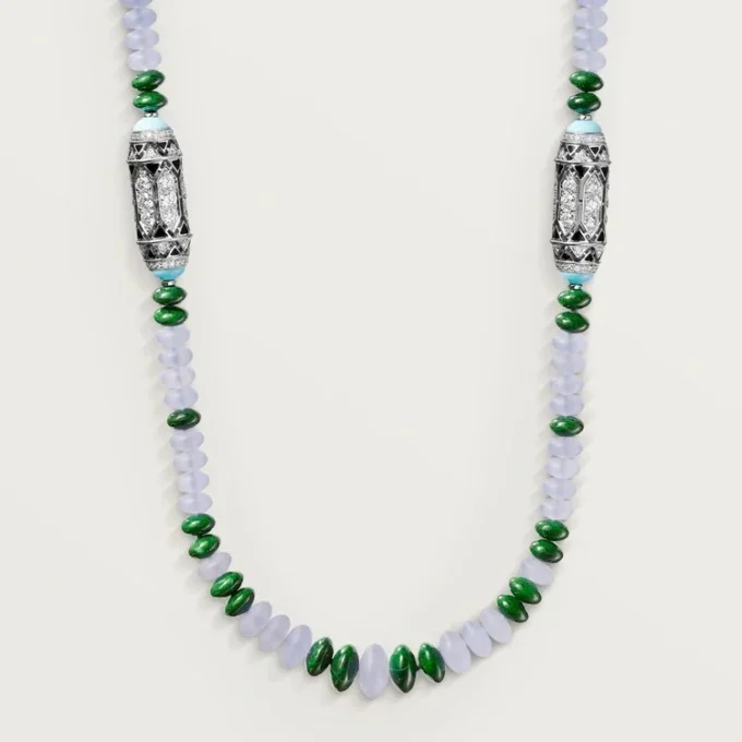 High Jewelry Necklace – White Gold, Chalcedony, Skarn, Turquoise, Black Lacquer, Diamonds – Cartier