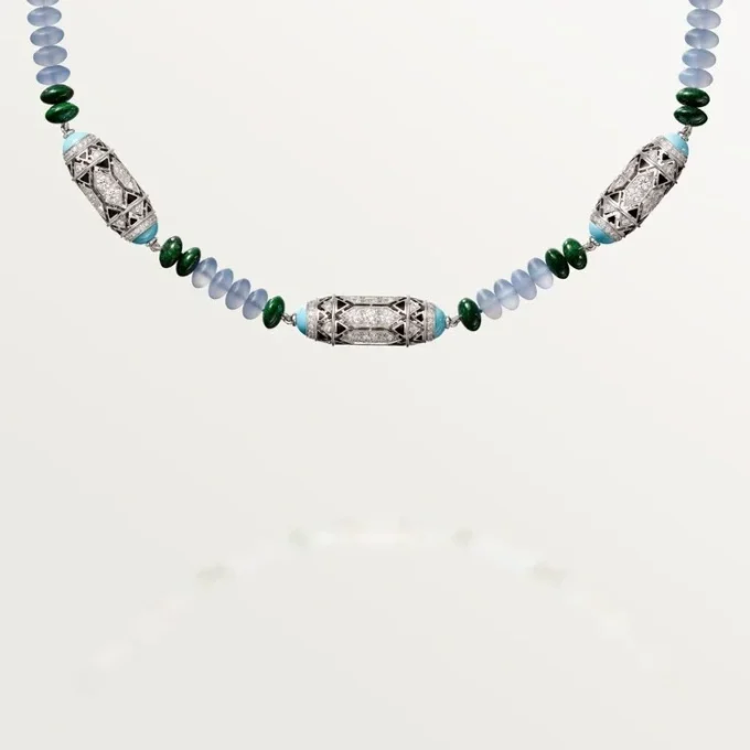 High Jewelry Necklace – White Gold, Chalcedony, Skarn, Turquoise, Black Lacquer, Diamonds – Cartier High Jewelry Necklace – White Gold, Chalcedony, Skarn, Turquoise, Black Lacquer, Diamonds – Cartier