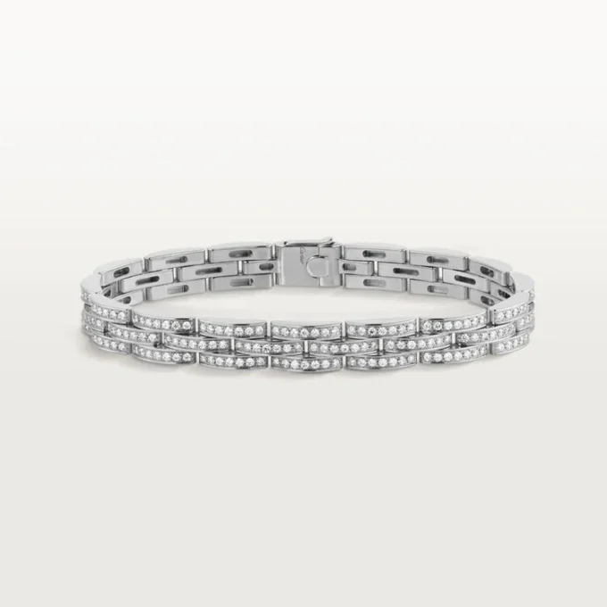 Maillon Panthere Bracelet, Triple Row, Paved