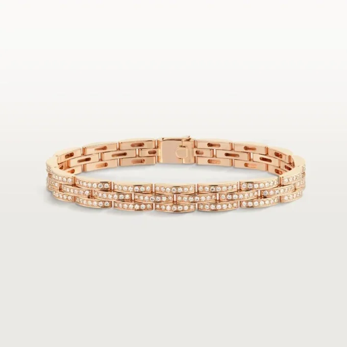 Maillon Panthere Bracelet, Triple Row, Paved