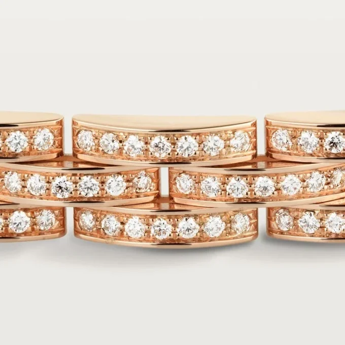 Maillon Panthere Bracelet, Triple Row, Paved