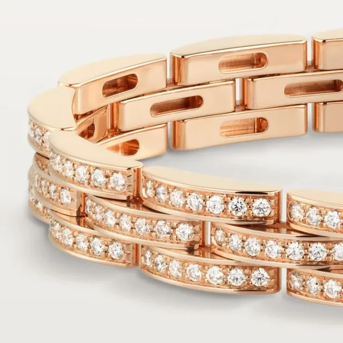 Maillon Panthere Bracelet, Triple Row, Paved