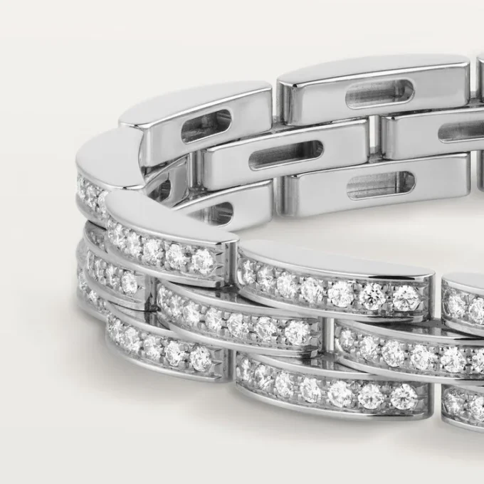 Maillon Panthere Bracelet, Triple Row, Paved