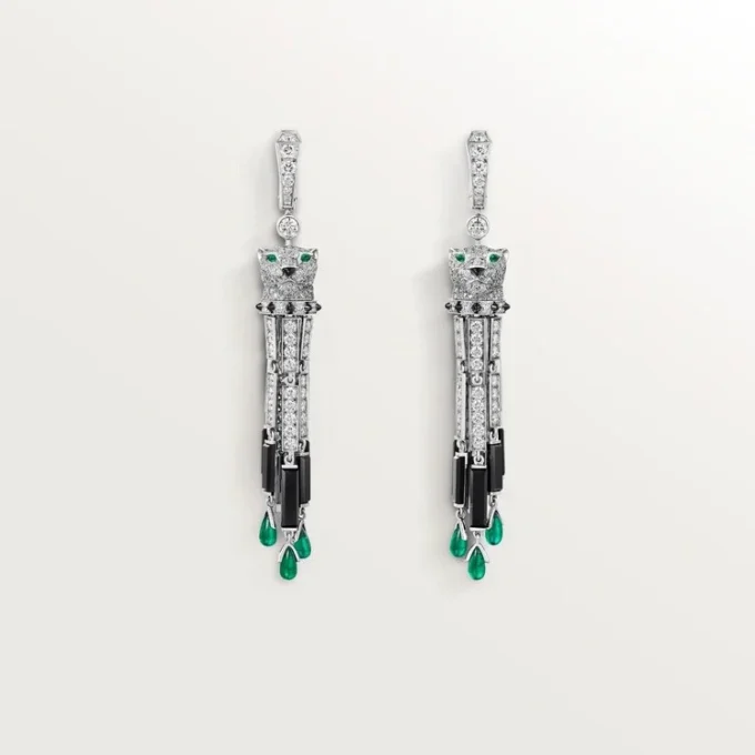 Panthere De Cartier Earrings, Emeralds, Paved Panthere De Cartier Earrings, Emeralds, Paved