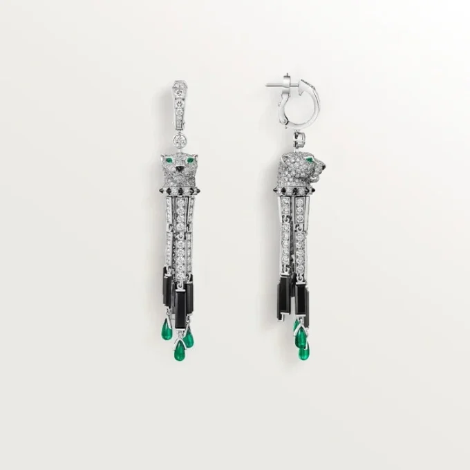 Panthere De Cartier Earrings, Emeralds, Paved Panthere De Cartier Earrings, Emeralds, Paved