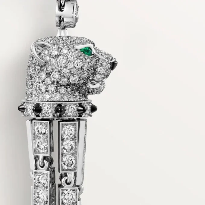 Panthere De Cartier Earrings, Emeralds, Paved Panthere De Cartier Earrings, Emeralds, Paved