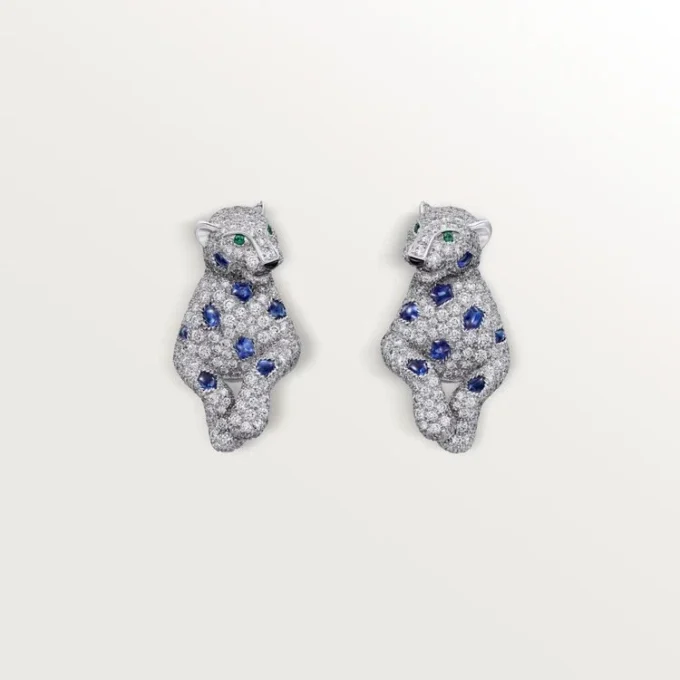 Panthere De Cartier Earrings, Sapphires, Paved Panthere De Cartier Earrings, Sapphires, Paved