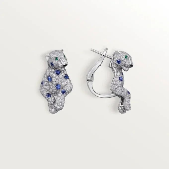 Panthere De Cartier Earrings, Sapphires, Paved Panthere De Cartier Earrings, Sapphires, Paved