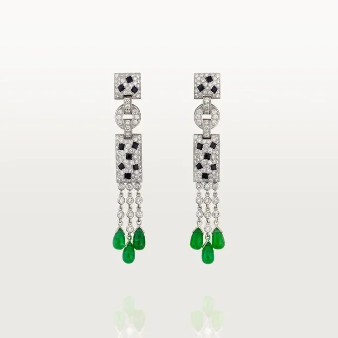 Panthere De Cartier Earrings – White Gold, Emeralds, Onyx, Diamonds – Cartier Panthere De Cartier Earrings – White Gold, Emeralds, Onyx, Diamonds – Cartier