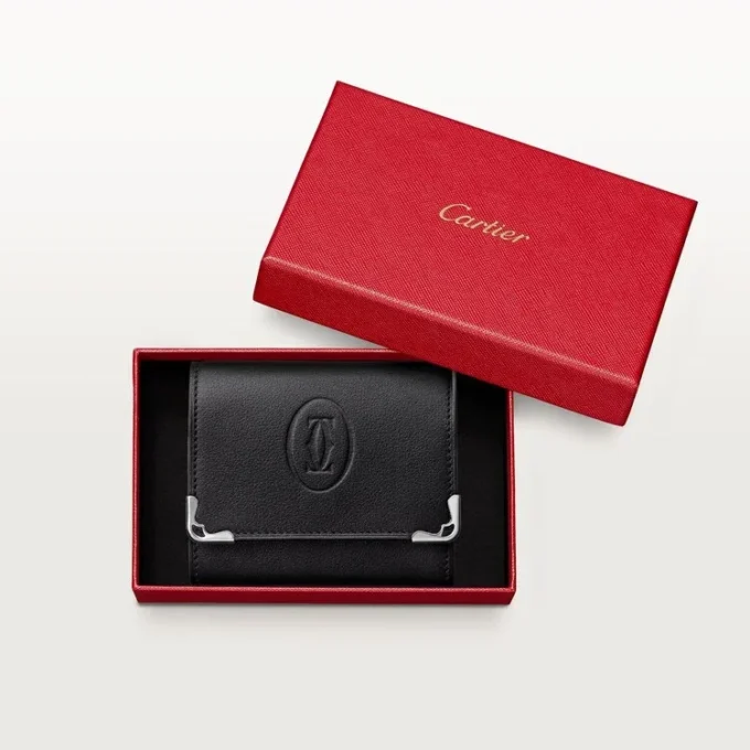 Square Coin Purse, Must De Cartier – Black Calfskin, Stainless Steel Finish – Cartier