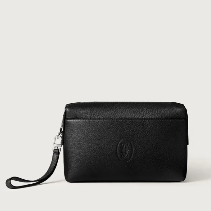 Square Pouch, Must De Cartier – Black Calfskin, Palladium Finish – Cartier