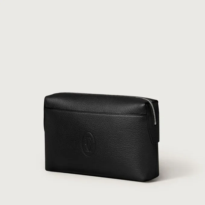 Square Pouch, Must De Cartier – Black Calfskin, Palladium Finish – Cartier