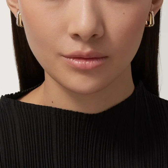 Trinity Earrings, Cushion-Shaped, Half-Paved Trinity Earrings, Cushion-Shaped, Half-Paved