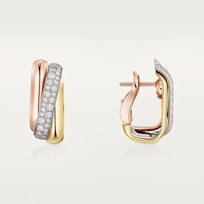 Trinity Earrings, Cushion-Shaped, Half-Paved Trinity Earrings, Cushion-Shaped, Half-Paved