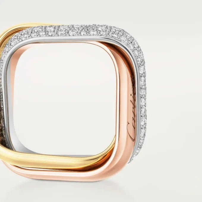 Trinity Ring, Cushion-Shaped, Large Model, Half-Paved Trinity Ring, Cushion-Shaped, Large Model, Half-Paved