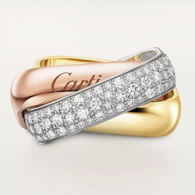Trinity Ring, Cushion-Shaped, Large Model, Half-Paved Trinity Ring, Cushion-Shaped, Large Model, Half-Paved