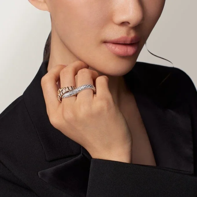 Trinity Two-Finger Ring, Lacquer, Paved Trinity Two-Finger Ring, Lacquer, Paved